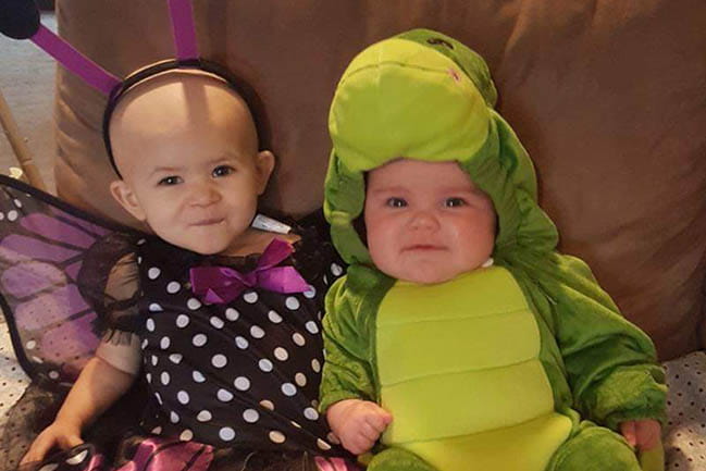 Victoria and Reesie in their Halloween costumes.
