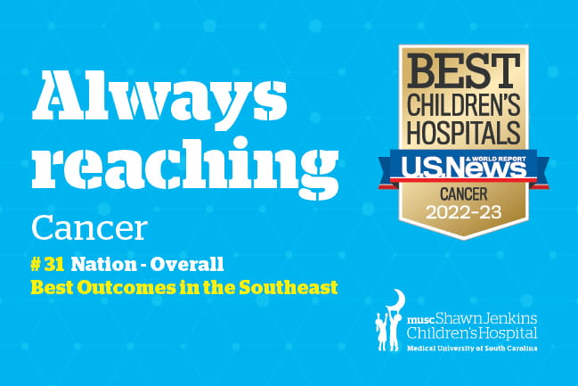 Always reaching | Cancer | Ranked by U.S. News & World Report #31 Nation - Overall, #15 Nation - Outcomes | Best Children's Hospitals