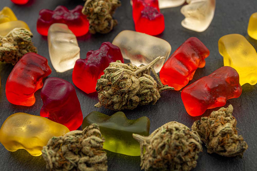Gummy bears mixed in with weed buds.